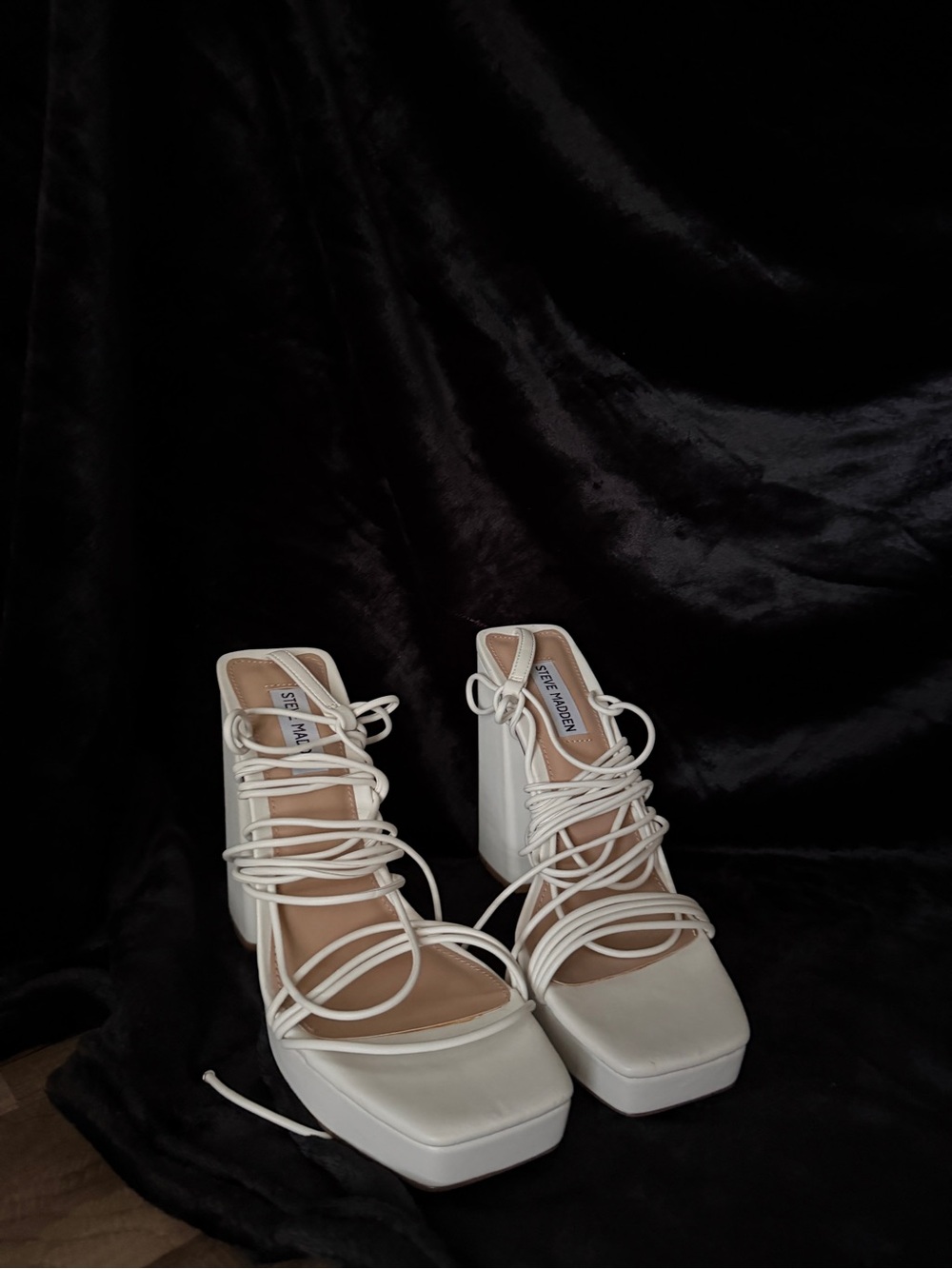 Steve Madden Ivory Lace-Up Platform Block Heels